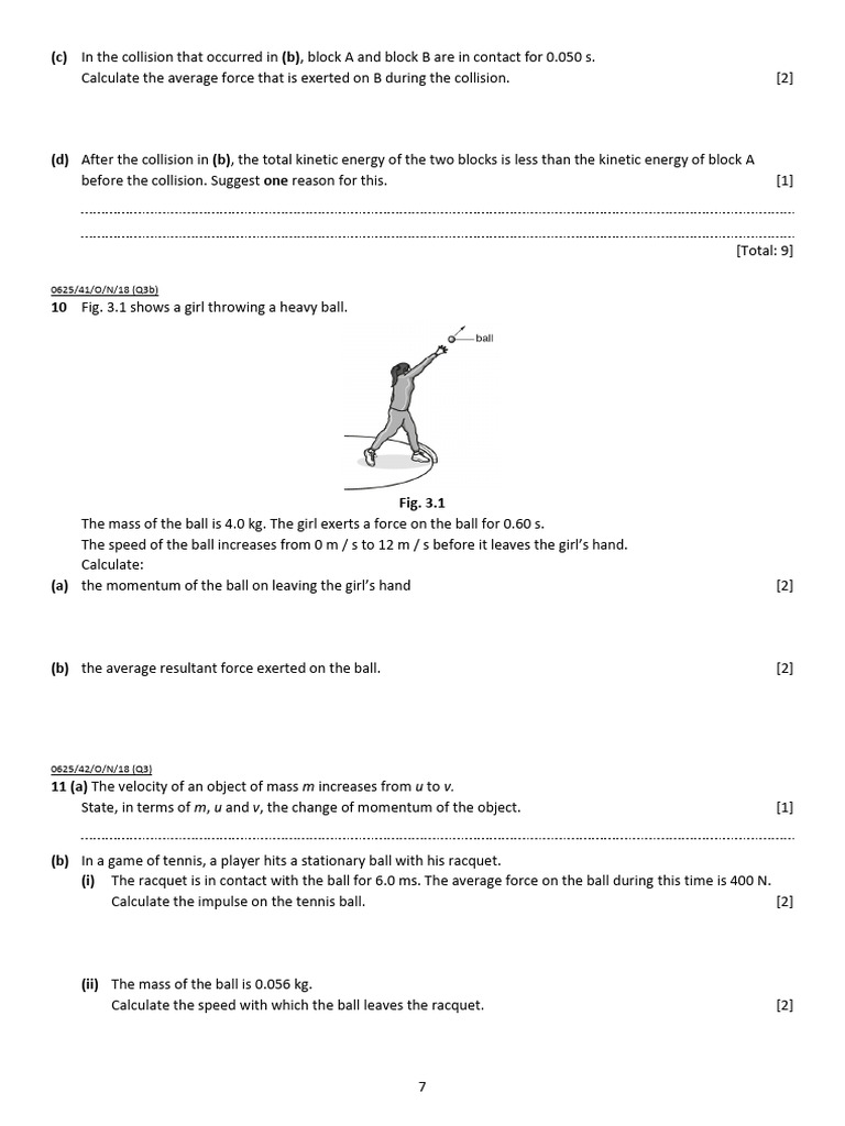 Momentum Impulse and Impulsive Force Q7 | PDF