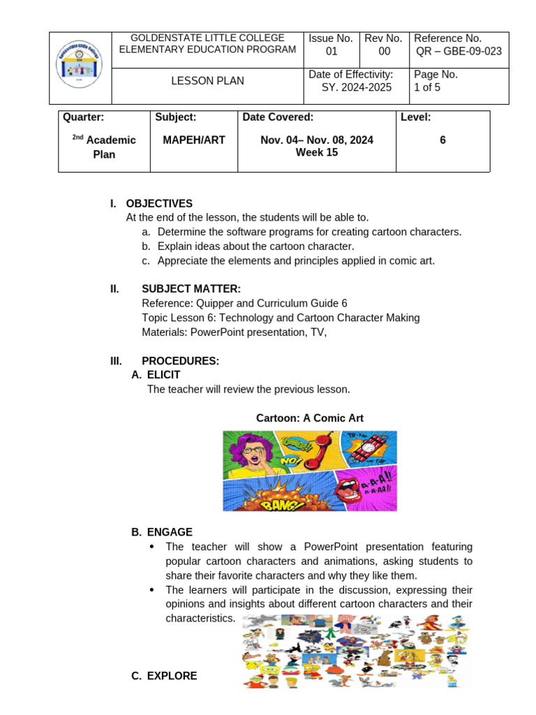 Cartoon Character Creation Lesson Plan | PDF | Animation