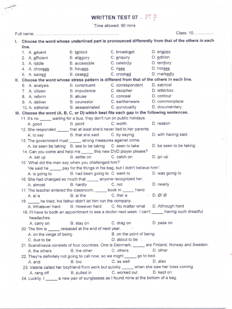 Progress Test 7 | PDF