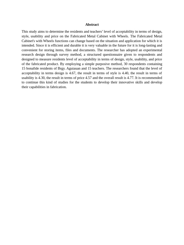Acceptability of Metal Cabinets Study | PDF