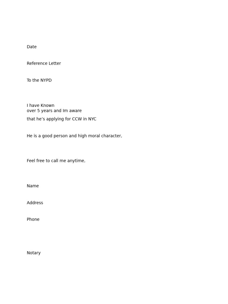 NYPD CCW Reference Letter Template | PDF