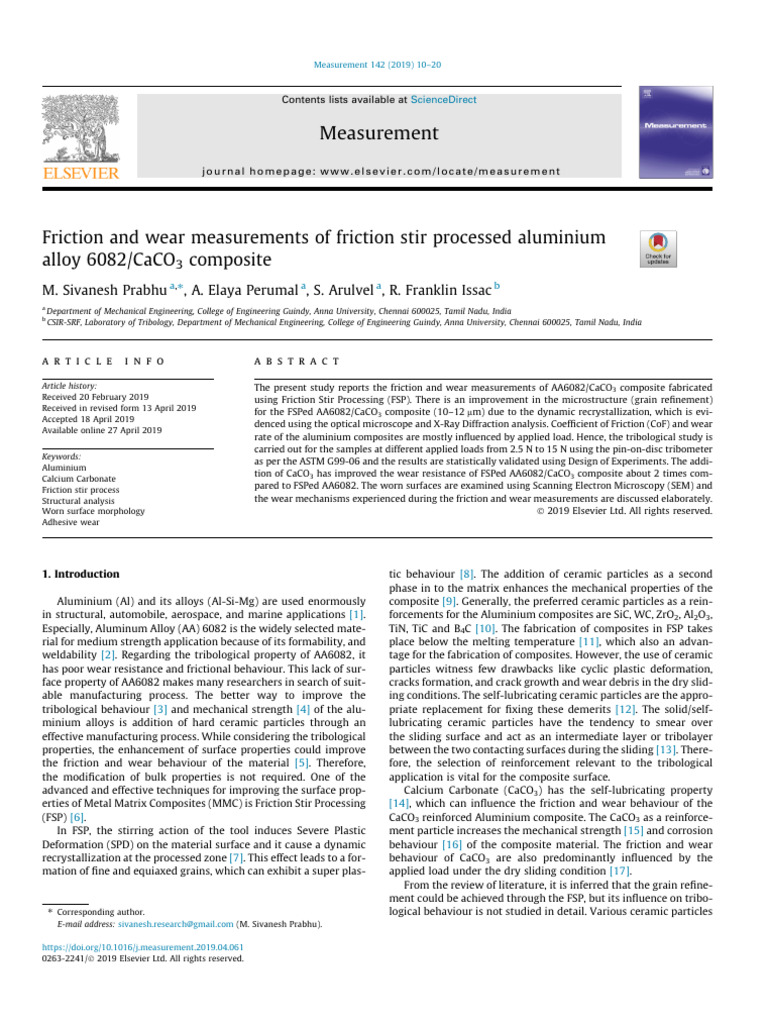 10 1016@j Measurement 2019 04 061 | PDF | Wear | Friction
