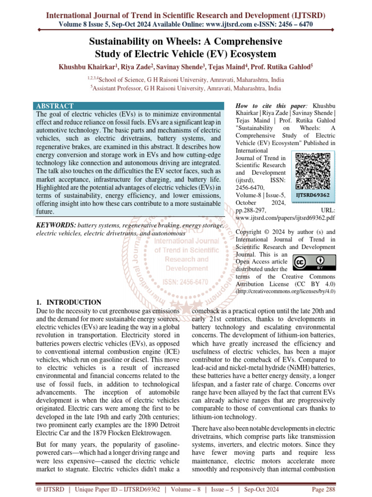 Sustainability On Wheels A Comprehensive Study of Electric Vehicle EV ...