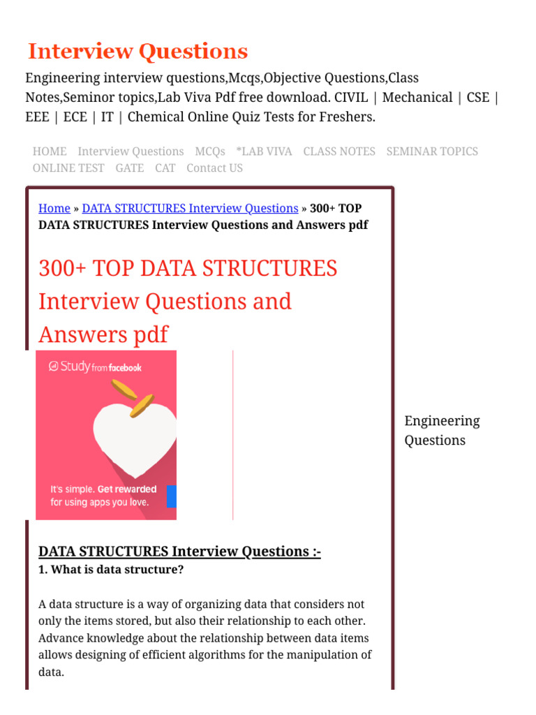 300+ TOP DATA STRUCTURES Interview Questions and Answers PDF | PDF ...