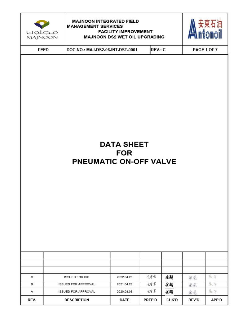 MAJ-DS2-06-INT-DST-0001 - C Datasheet For Pneumatic On-Off Valve | PDF ...