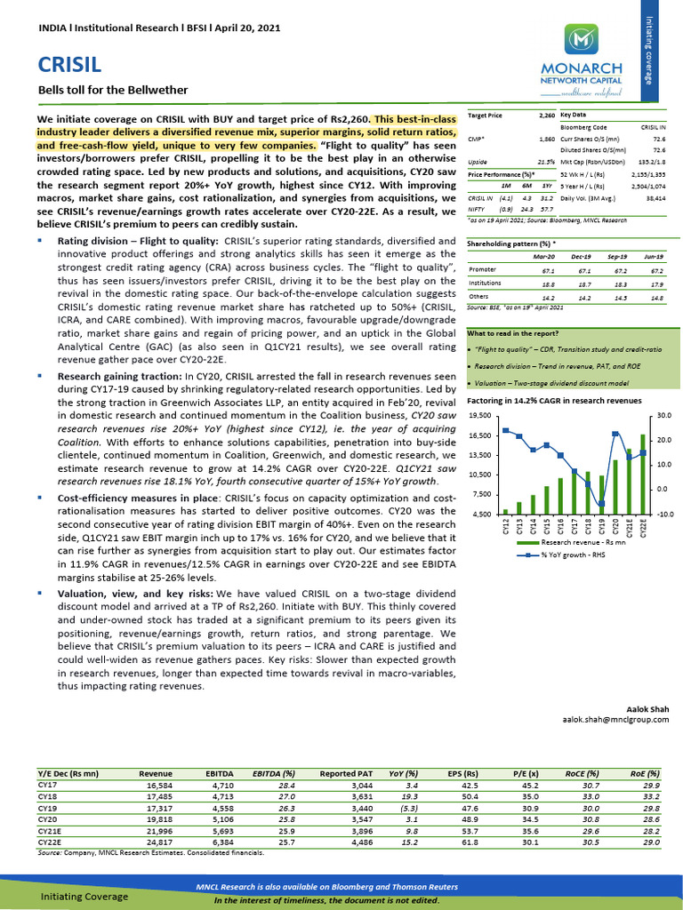 CRISIL Coverage Initiation Report | PDF | Credit Rating Agency ...