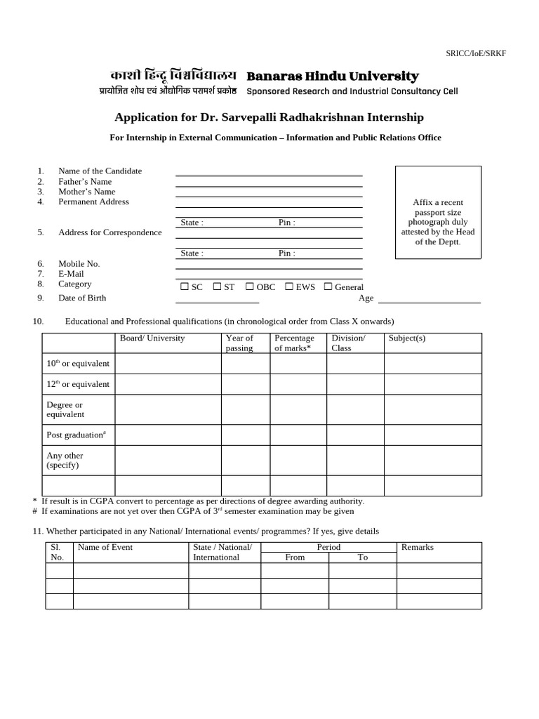 00-SRK Internship - Application Format-Ext Comm | PDF