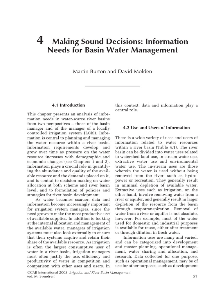 4. Making Sound Decisions - InformationNeeds for Basin Water Management ...