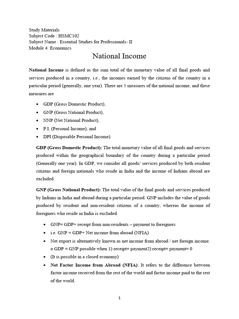 2_National Income - Copy | PDF | Measures Of National Income And Output ...