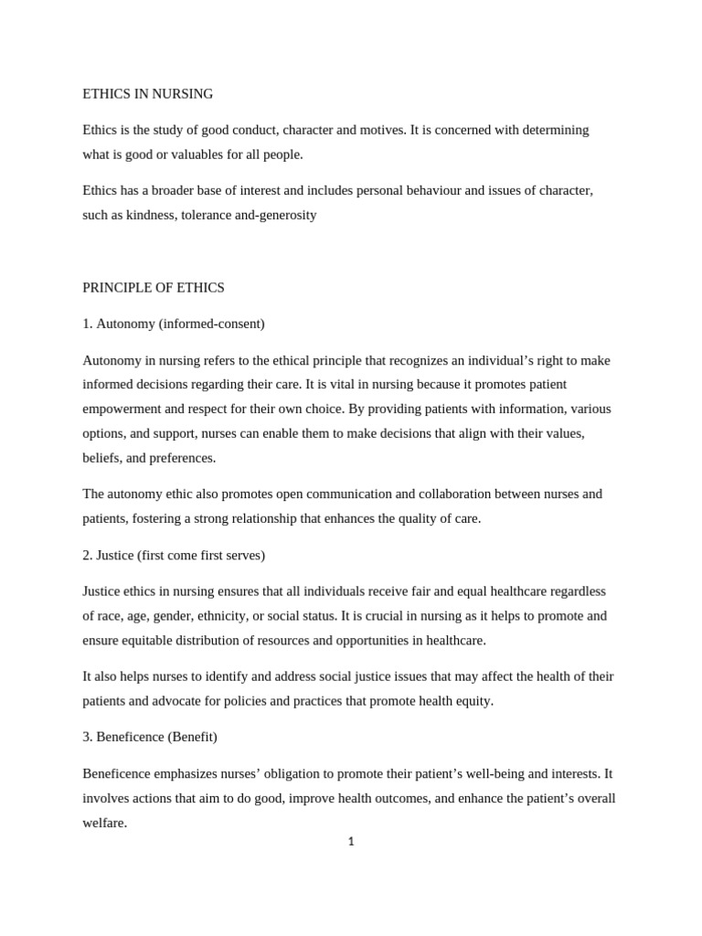 Key Ethical Principles in Nursing | PDF | Nursing | Autonomy