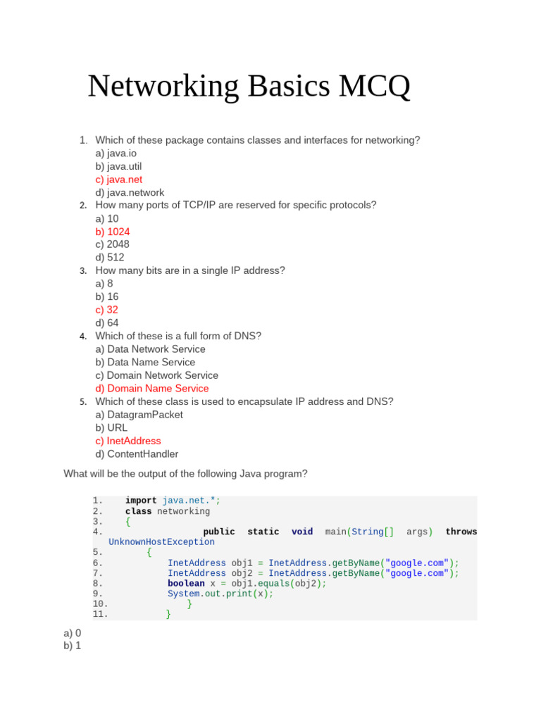 Networking basics mcq pdf port computer networking network socket