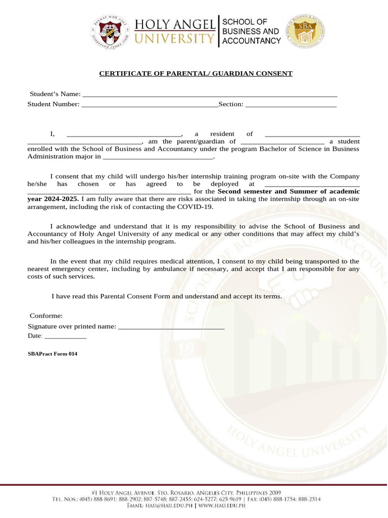 Parental Consent for Student Internship | PDF
