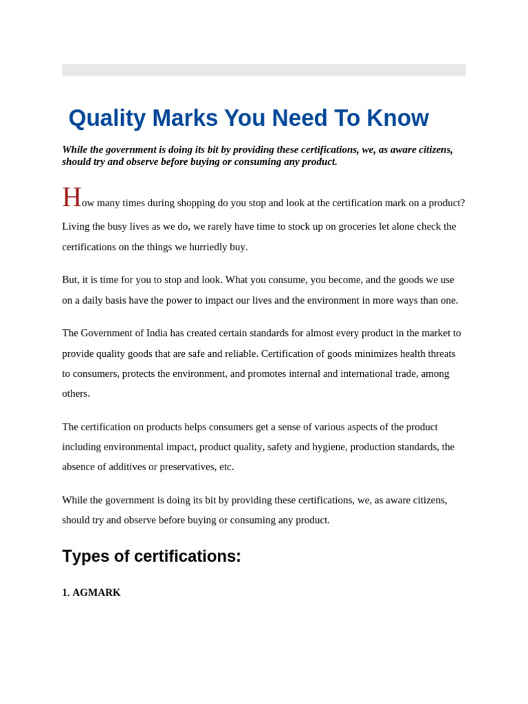 STANDARD MARKS OF INDIA (CL 12 (1) | PDF | Food Safety