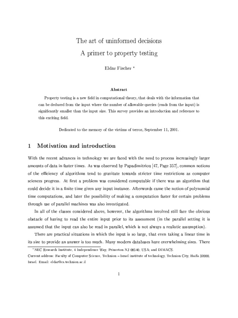The art of uninformed decisions A primer to property testing | PDF