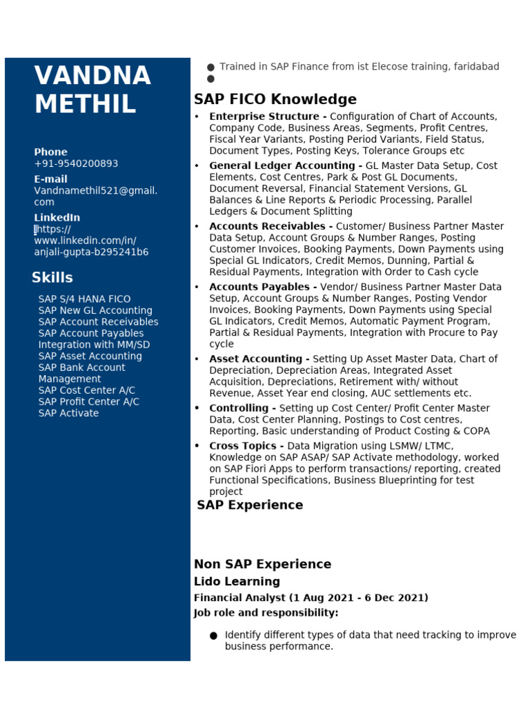 Sap fico resume template pdf accounts payable business