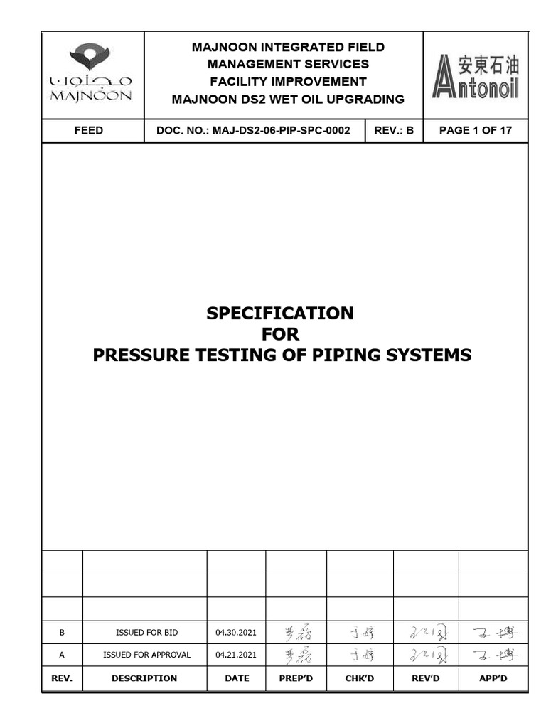 MAJ-DS2-06-PIP-SPC-0002 - B Specification For Pressure Testing of ...