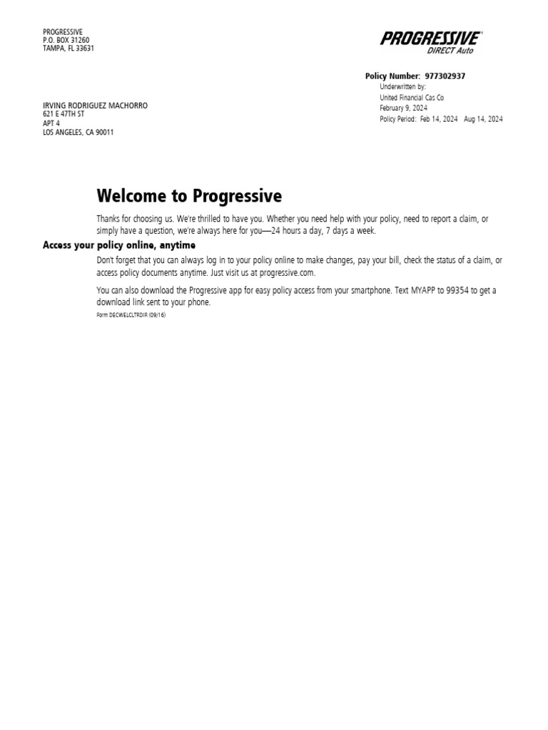 Progressive Insurance Welcome Letter | PDF | Mobile Computers ...