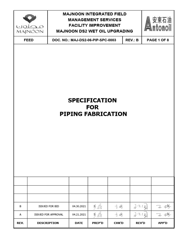 Piping Fabrication Specification for Majnoon | PDF | Pipe (Fluid ...