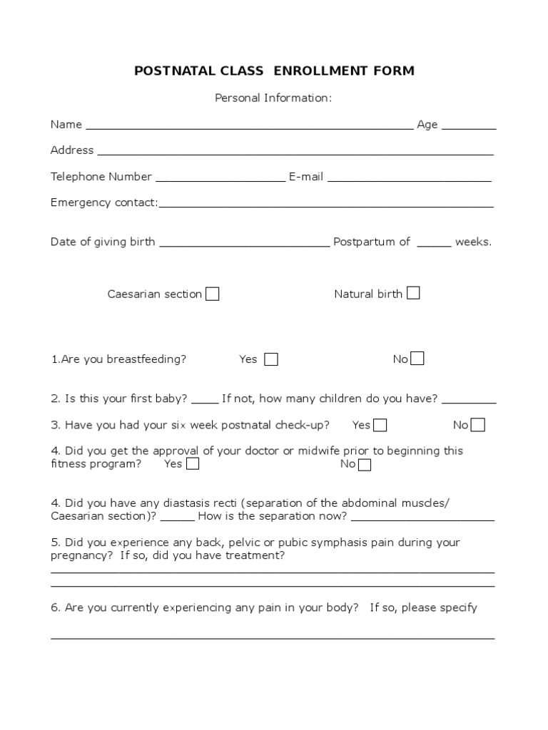 Postnatal Form | Postpartum Period | Physical Exercise