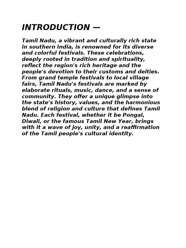 Festivals of Tamil Nadu: A Cultural Celebration | PDF