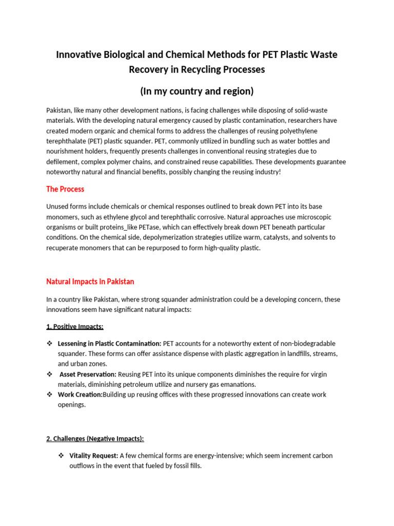 Picture of PET Plastic Waste Recovery Innovations | PDF | Plastic | Materials