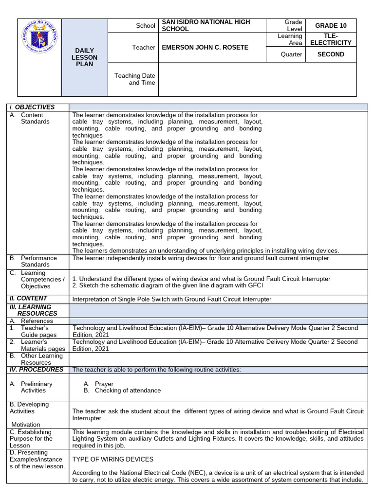 Tle10 Q2 Lp1 Pdf Electricity Electrical Engineering