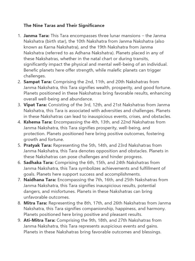 Understanding the Nine Taras in Astrology | PDF | Hindu Astrology ...