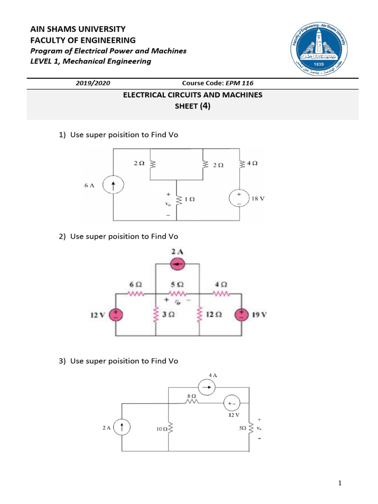 Electrical Circuits Superposition Exercises | PDF