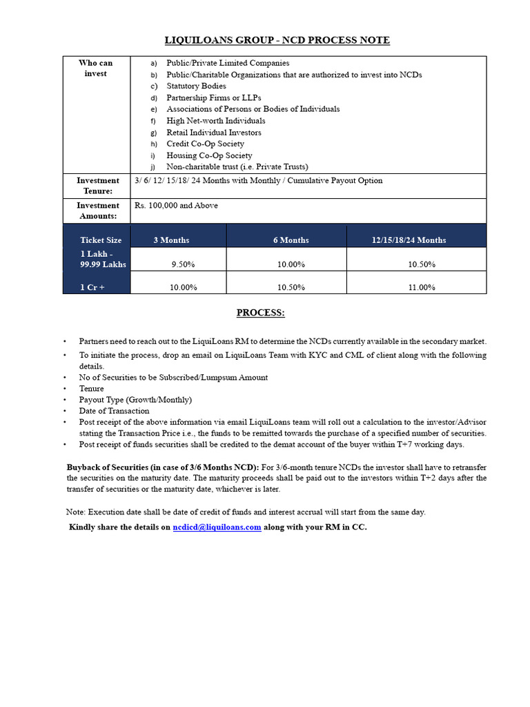 LiquiLoans Group - NCD Process Note - Aug 24 | PDF | Securities ...