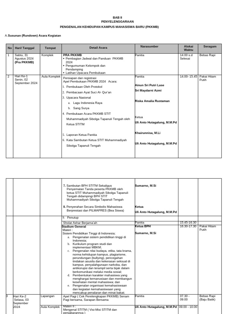 Rundown Acara PKKMB 2024 STITM | PDF