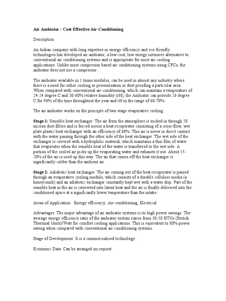 Ambiator: Cost-Effective Cooling Solution | PDF | Air Conditioning ...