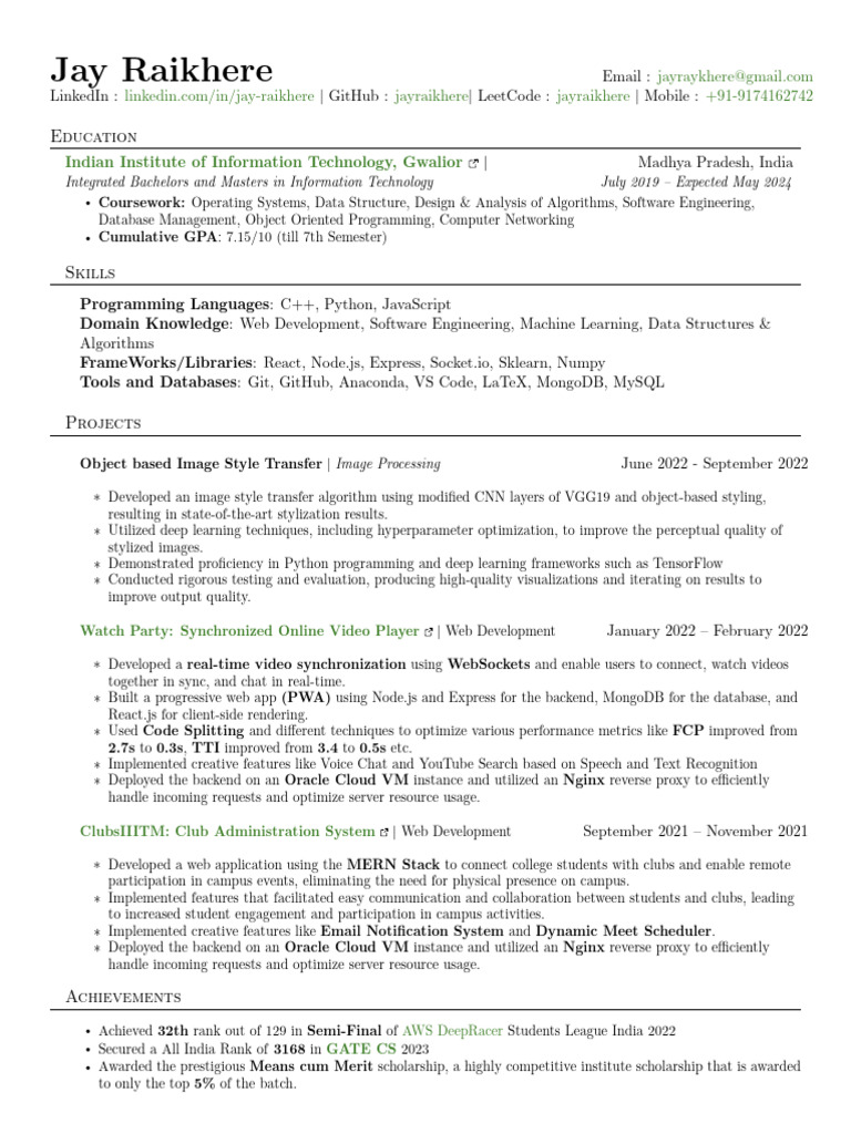 Jay Raikhere, IIITM, Gwalior, 2024 | PDF | Web Development | Computer ...