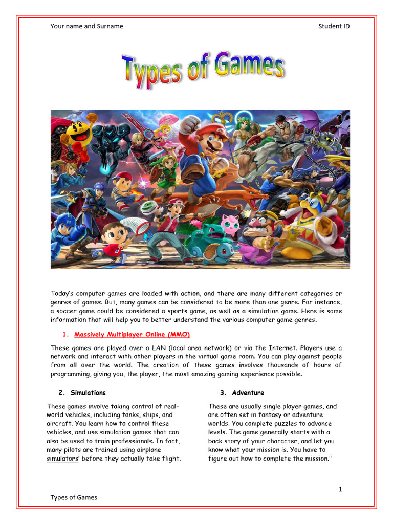 Overview of Computer Game Genres | PDF | Video Game Design | Video Game ...
