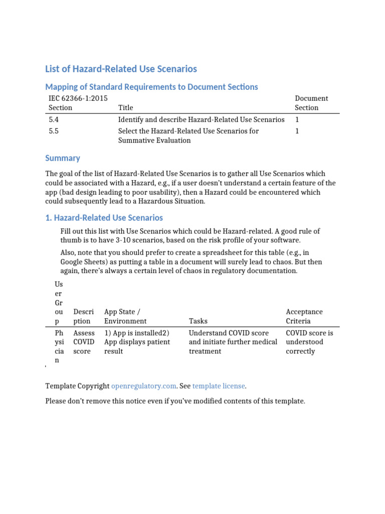 List of Hazard Related Use Scenarios | PDF