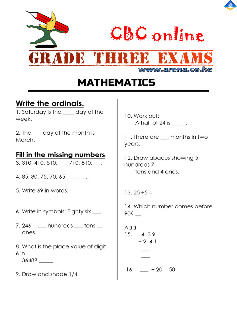 Grade 3 Mathematics Exercises | PDF | Mathematics | Arithmetic