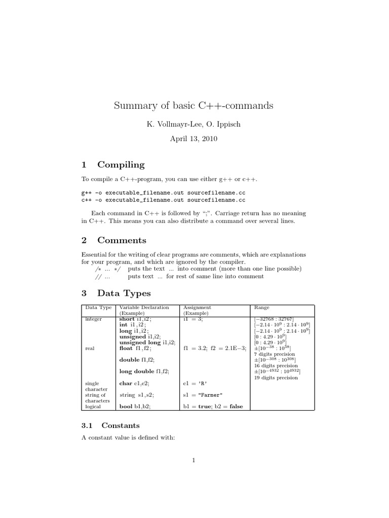 c++-summary | PDF | Namespace | Computer Science
