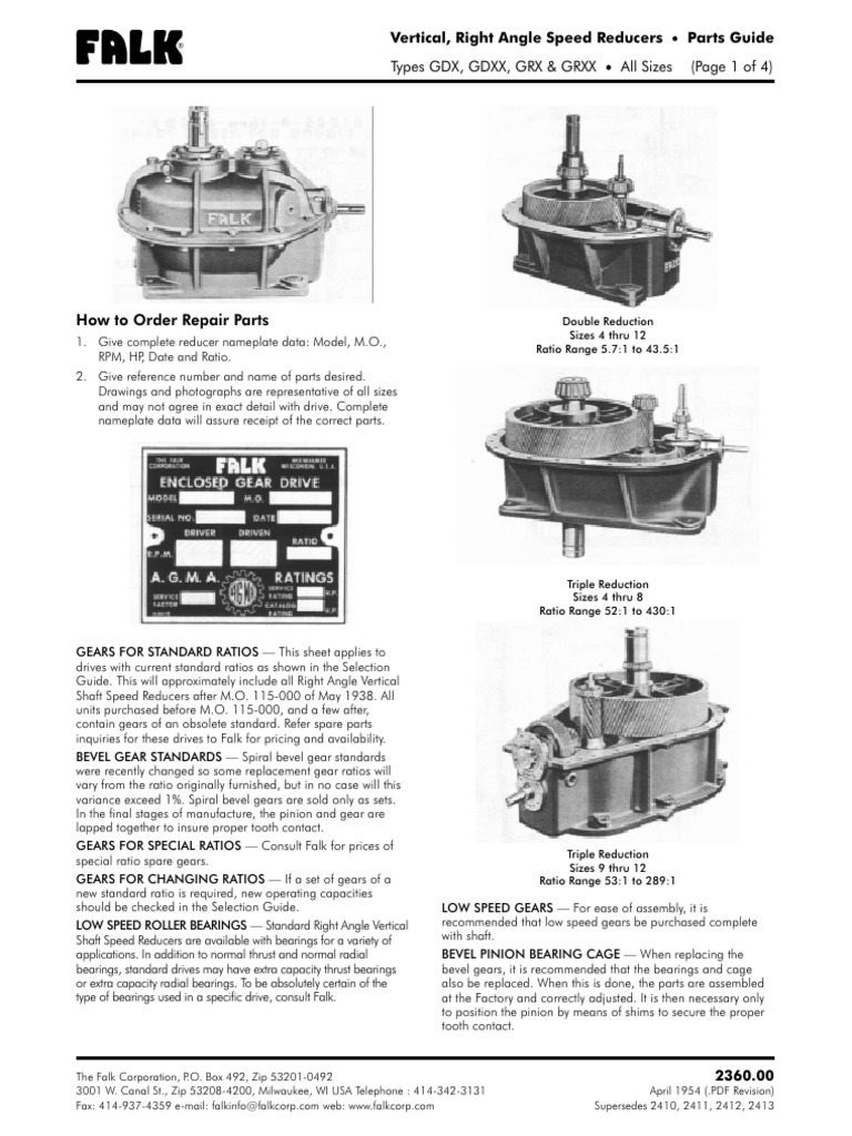 2360 - Falk Type GDX, GRX, Sizes 4 12 Speed Reducers - Parts Manual ...