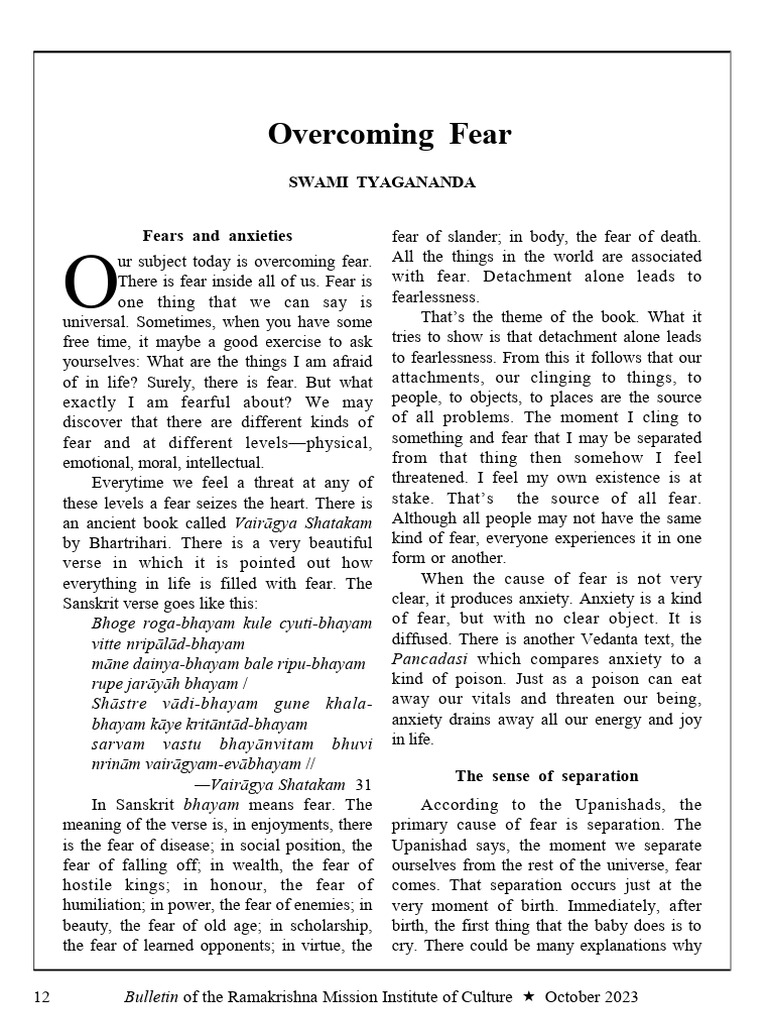 Fear by Swami Tyagananda PDF Ātman (Hinduism) Anxiety