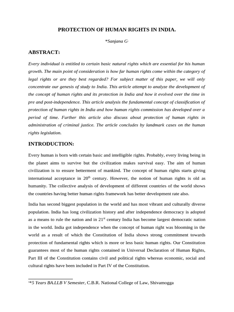 Human Rights Protection in India | PDF | Serfdom | Human Rights