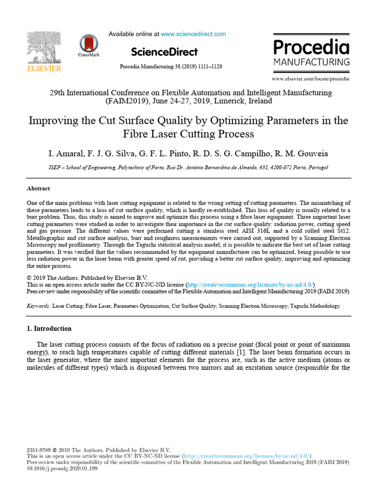 Improving The Cut Surface Quality by Optimizing Parameters in The | PDF ...