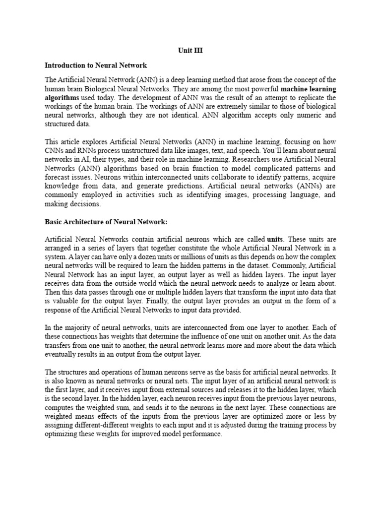 Unit III | PDF | Artificial Neural Network | Machine Learning