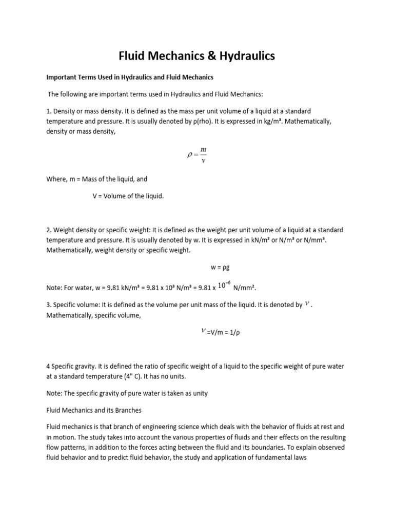 Key Terms in Fluid Mechanics & Hydraulics | PDF | Fluid Dynamics | Pressure