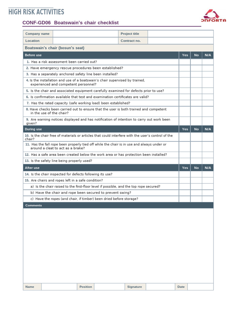 Boatswain's Chair Safety Checklist | PDF