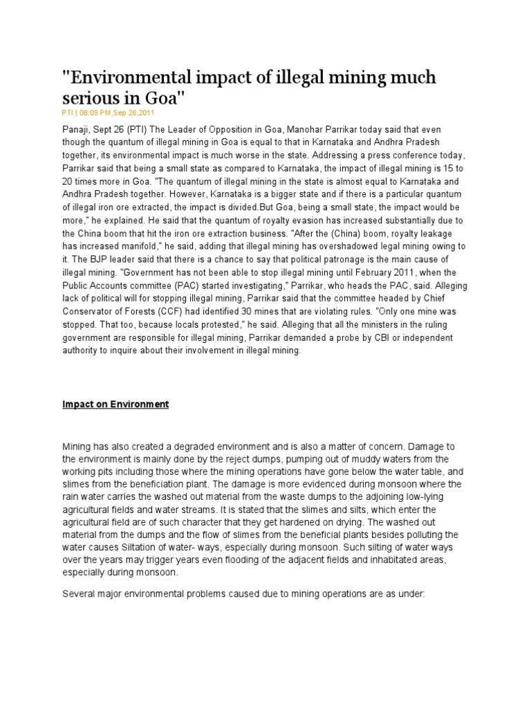 Goa's Illegal Mining Environmental Crisis | PDF | Environmental Impact ...