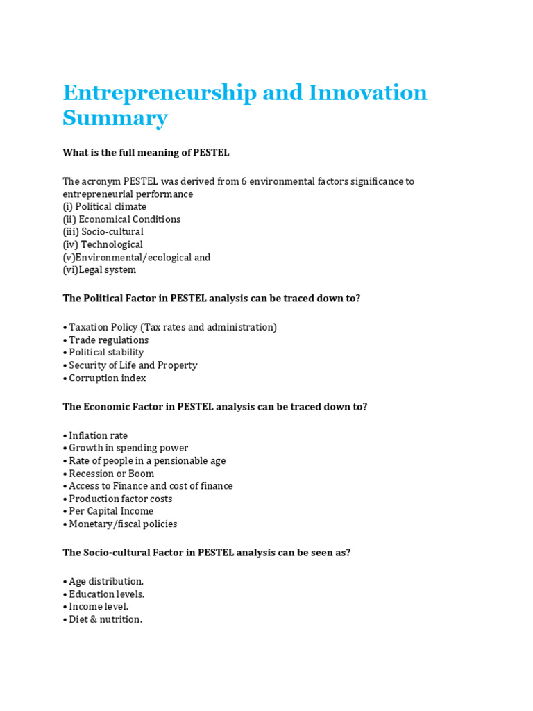 Entrepreneurship and Innovation Summary | PDF | Intellectual Property ...