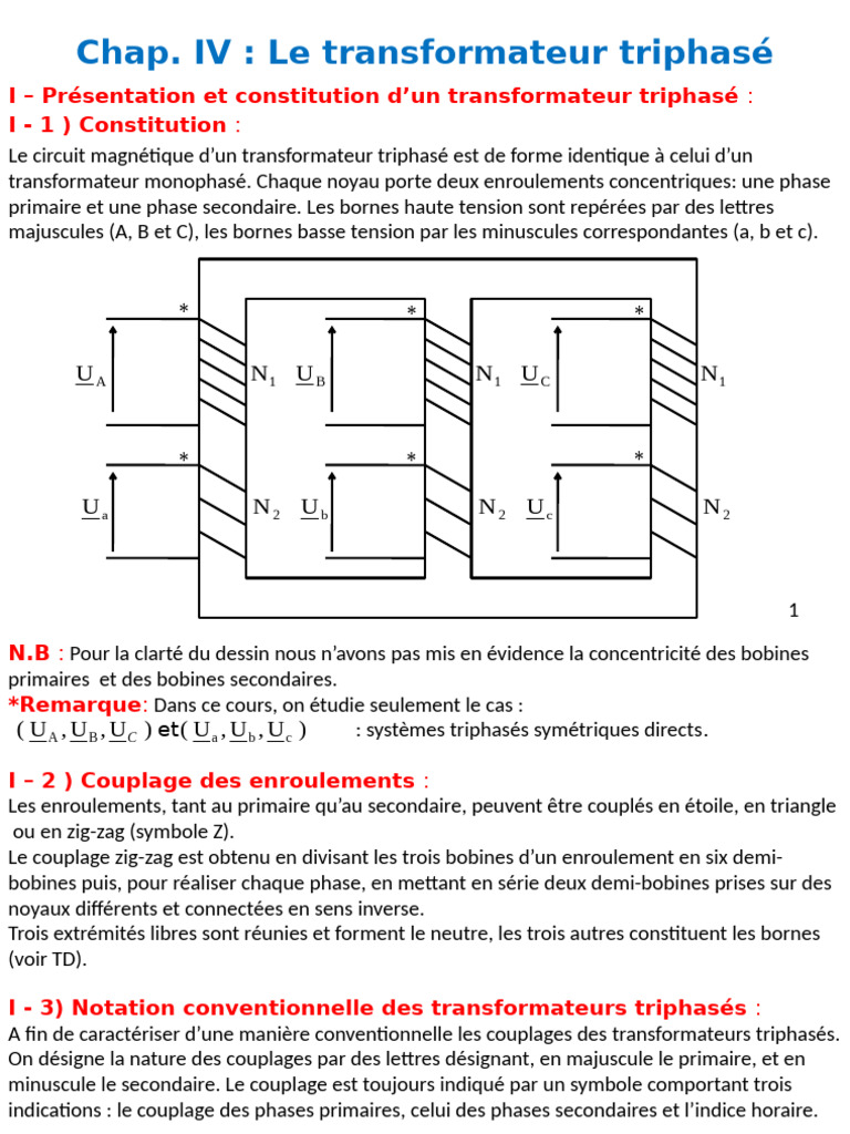 Schéma et couplage des transformateurs triphasés | PDF | Transformateur ...