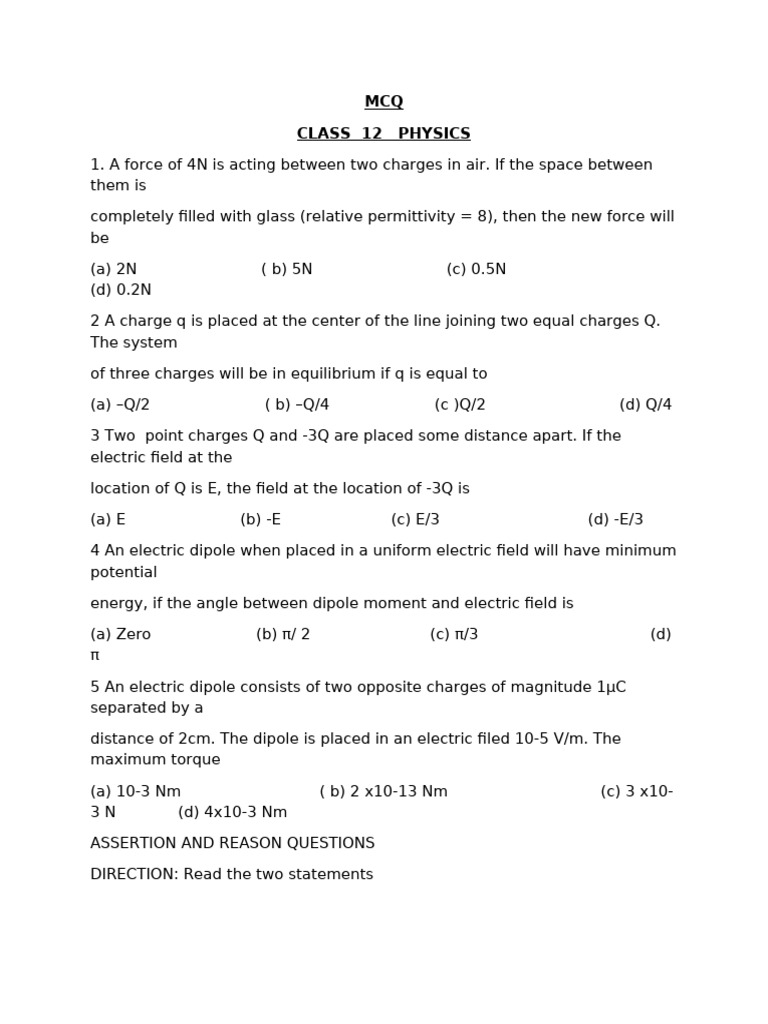 MCQ | PDF | Capacitor | Dipole