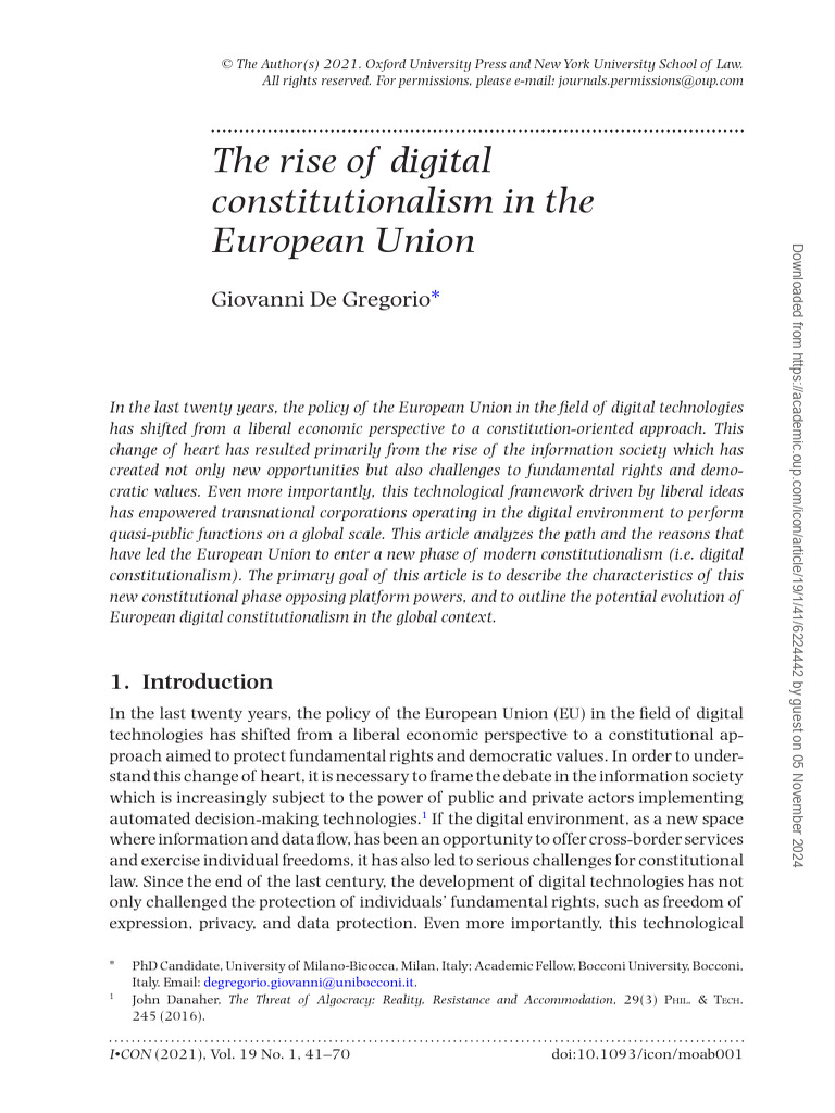 The Rise of Digital Constitutionalism in The European Union | PDF ...