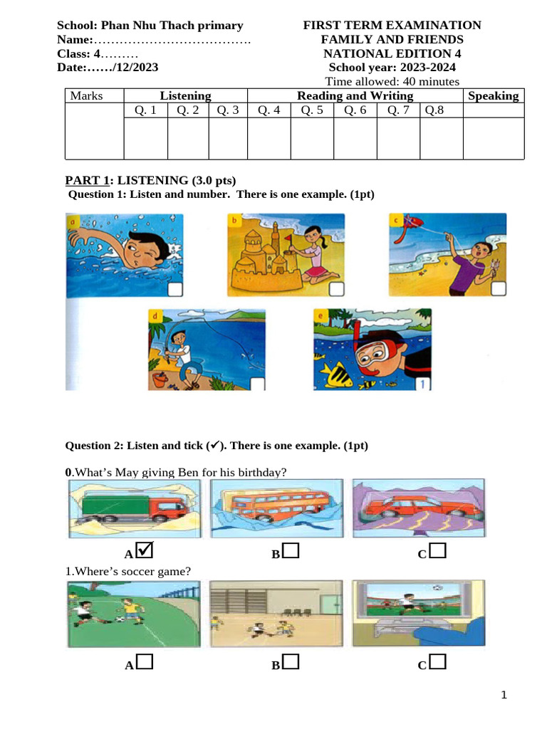 Primary School Exam Paper | PDF