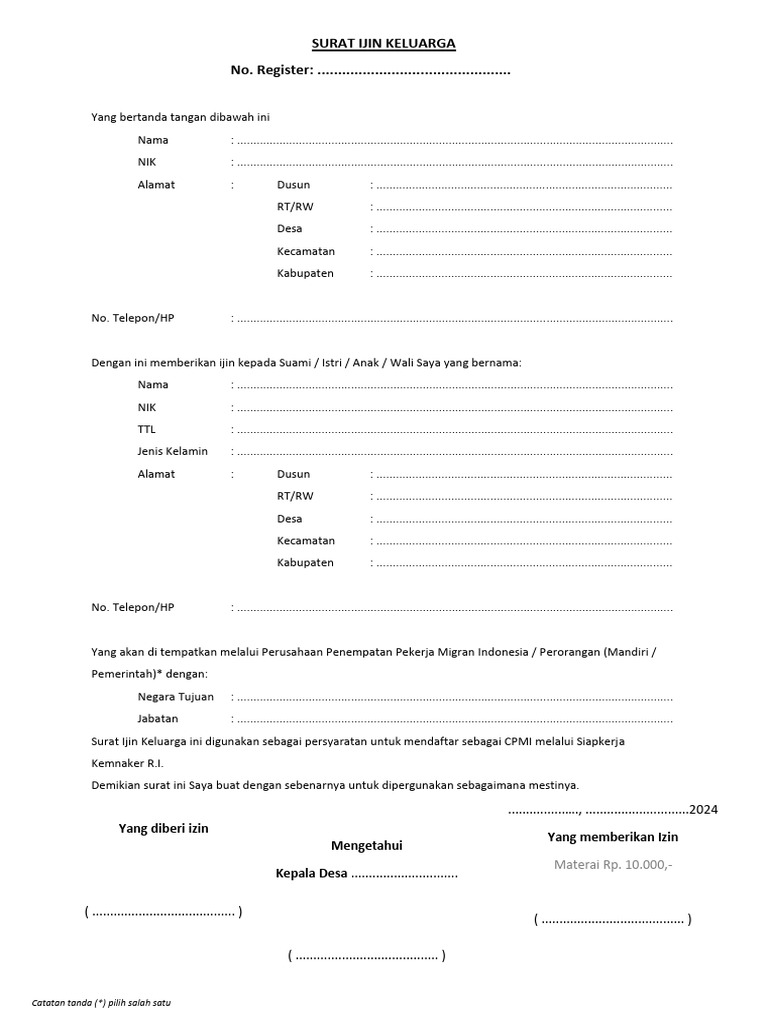 Surat Ijin Keluarga - Baru | PDF
